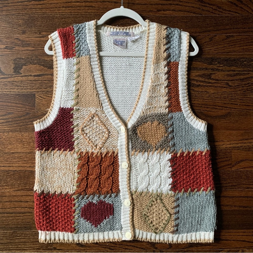 🍂 Vintage 90s Fall Patchwork Hand Knit Vest